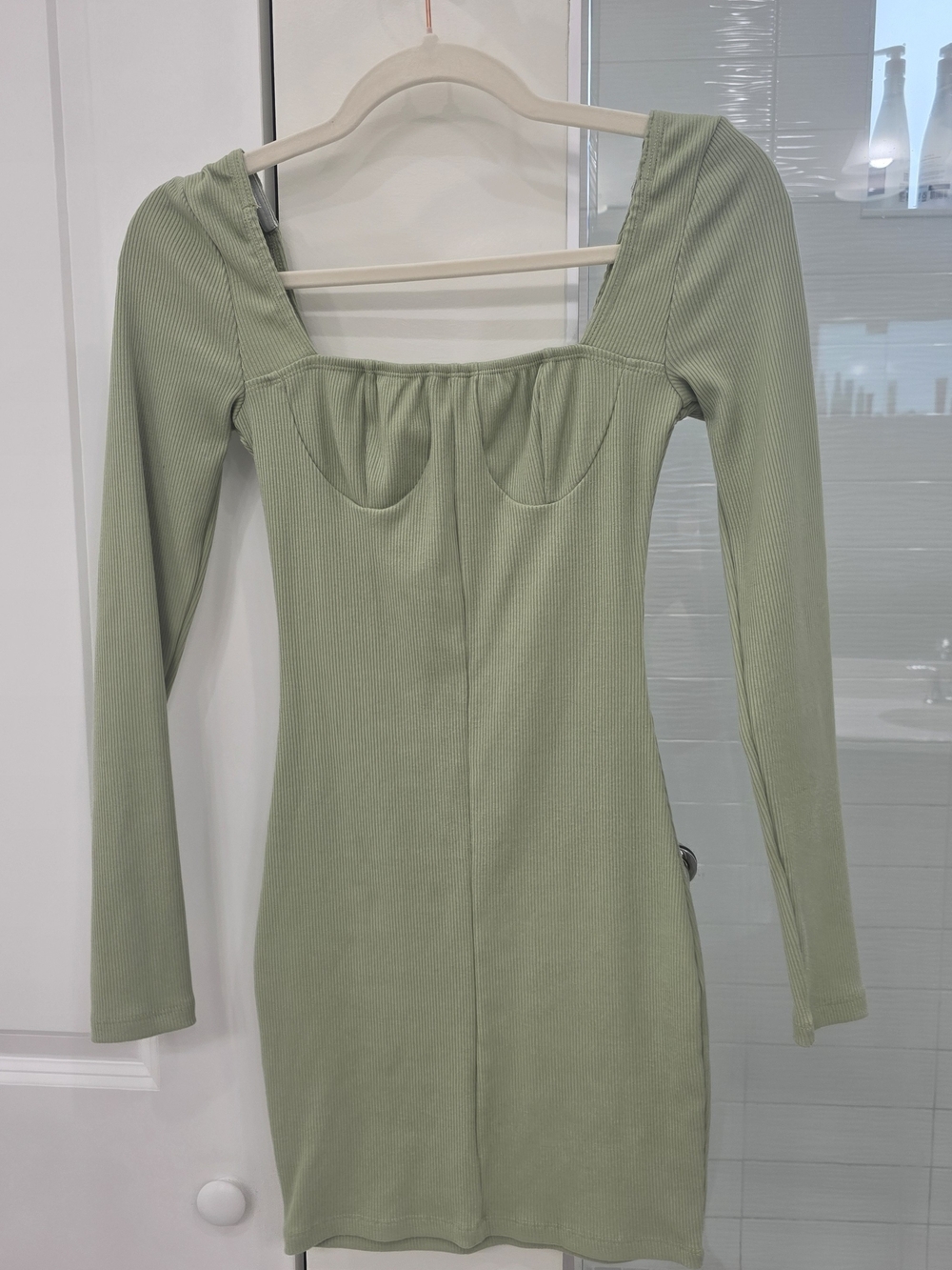 Princess Polly Ribbed Long Sleeve Mini Dress in Sage